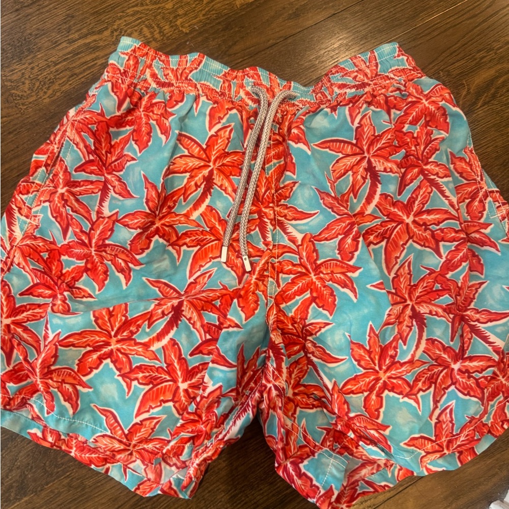 Vilebrequin Turquoise and Red Leaf Swim Shorts